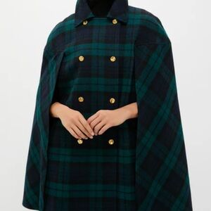 Tuckernuck India Watch Green and Black Plaid Cape with Gold Buttons size M/L